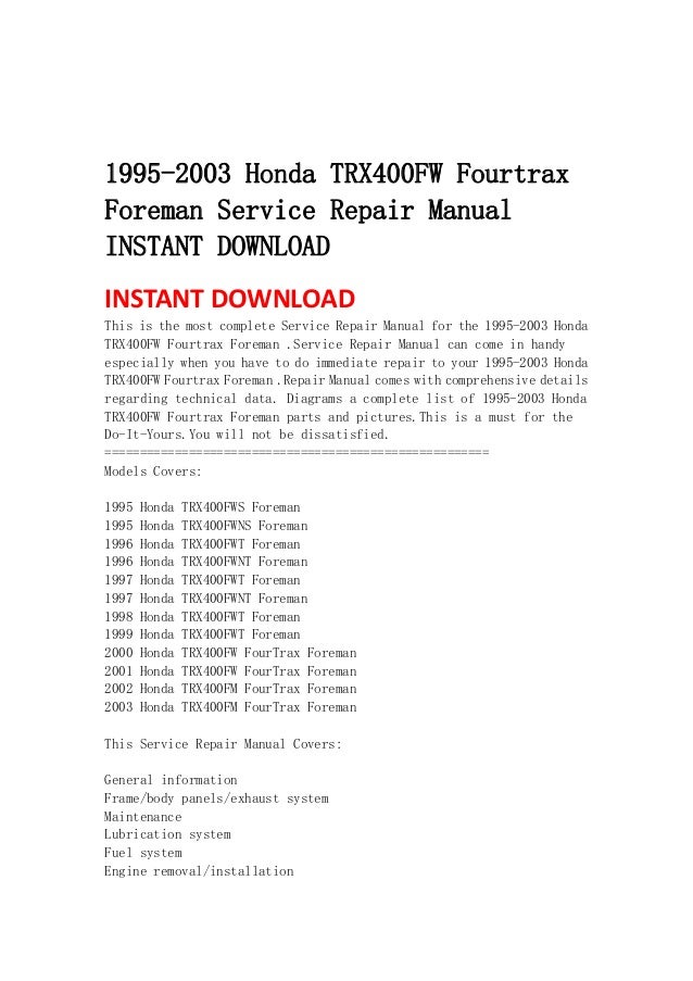 HONDA 400EX OWNERS MANUAL PDF